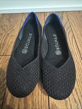 Rothy's Black Knit Flats with Blue Trim